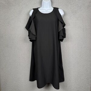 Kate Spade Dress Womens L Black Cold‎ Shoulder Crepe Mini Dress LBD Quiet Luxury